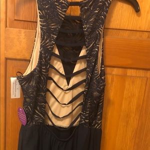 NWT LONG navy blue with glitter prom dress sz 9.